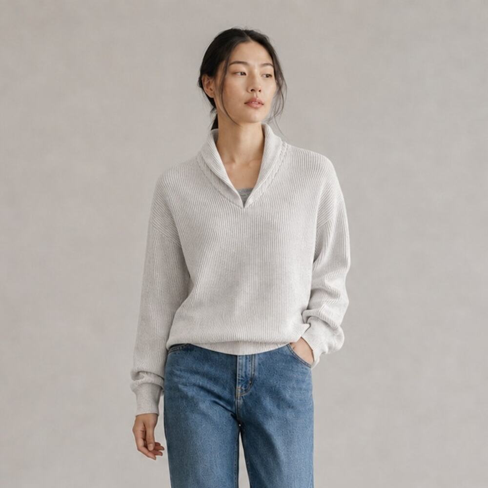 Brunello Cucinelli Cotton Rib Sweater With Shiny Detail Women's Natural Italy
